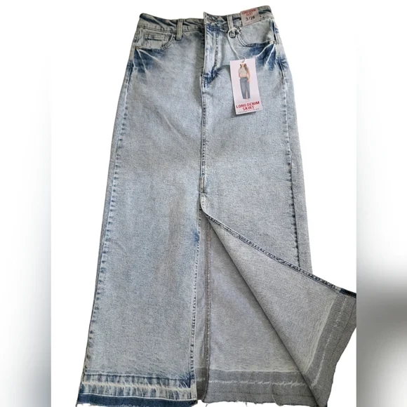 CELEBRITY PINK Acid wash long denim jean skirt slit cotton  boho Chic 3/26 - Picture 4 of 12